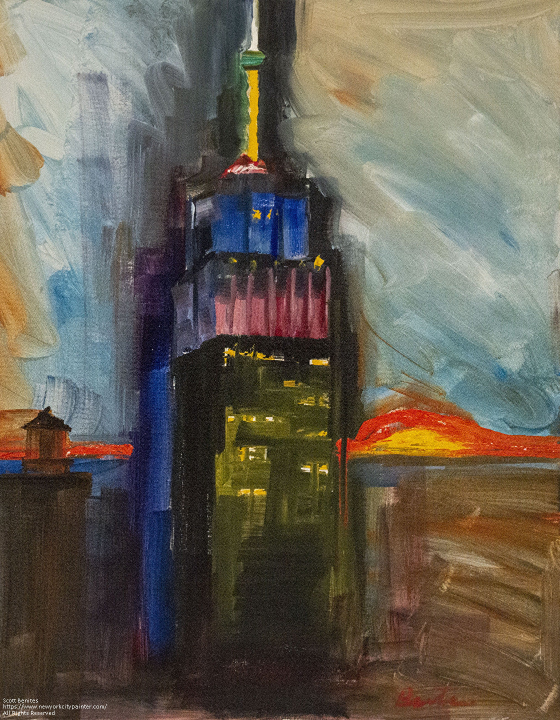 Empire State Building Twilight Painting: Iconic NYC Skyline with Urban Elegance